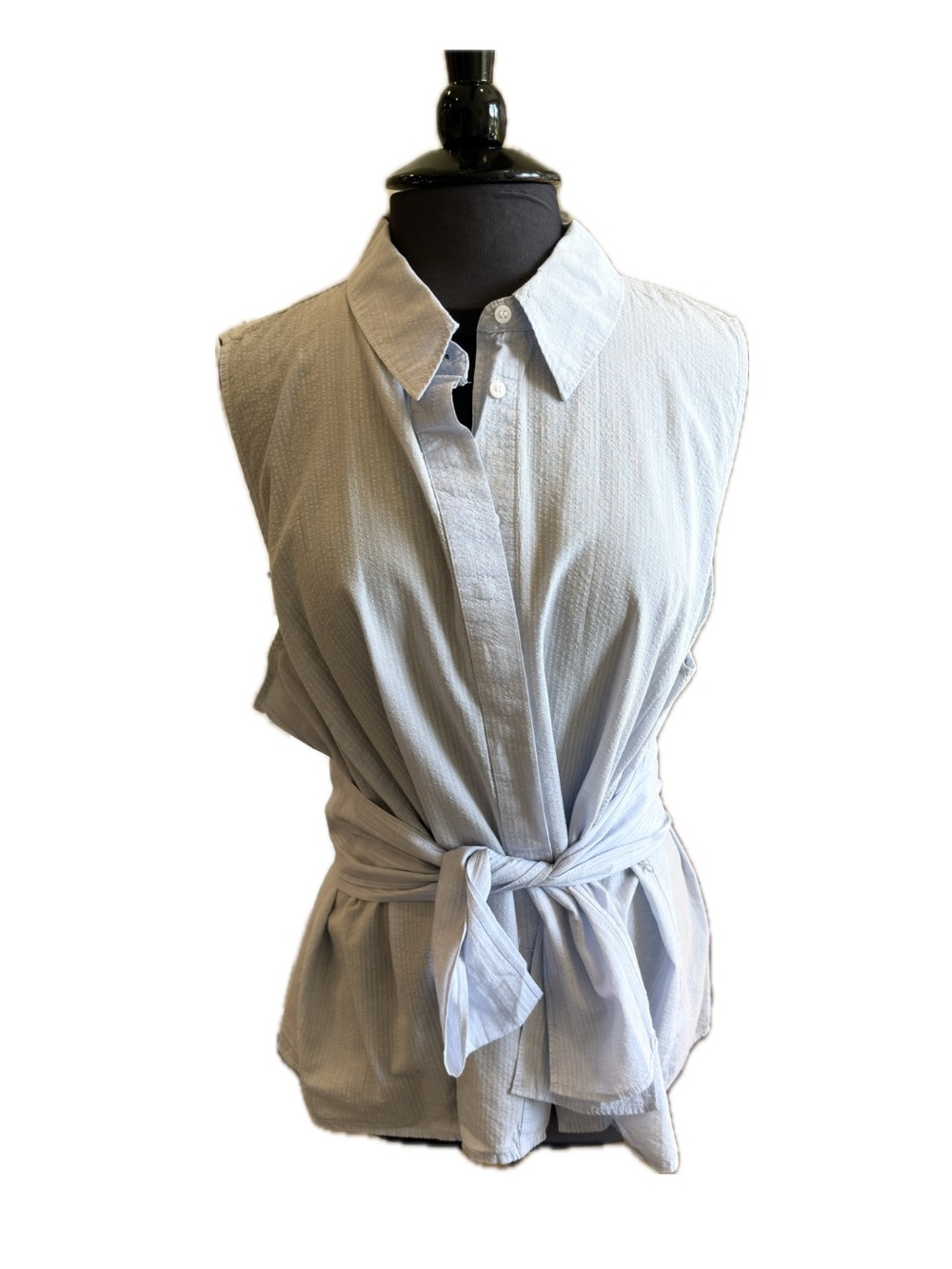Lane Bryant Light Blue Sleeveless Tie-Waist Button Down Shirt